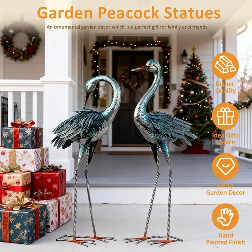 Vista 5 de Kircust Estatua de Grulla de Jardín para Exteriores, Señuelo de Garza Azul Esculturas y Estatuas de Jardín, Arte de Pájaro de Metal para Decoración