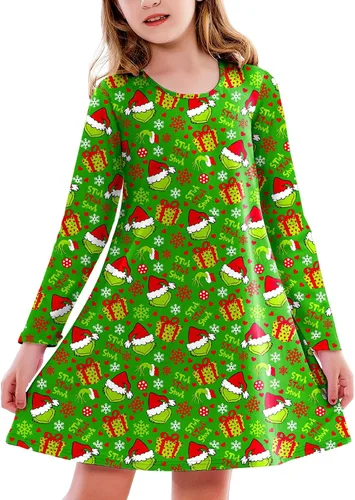 Vista 16 de Deerose Vestido de manga larga para niñas del día de San Patricio Mardi Gras, de 3 a 14 años Navidad café