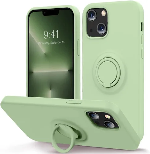 Vista 9 de MOCCA Funda compatible con iPhone 13 de 6.1 pulgadas con soporte de anillo Silicona líquida Forro de microfibra Funda protectora antiarañazos