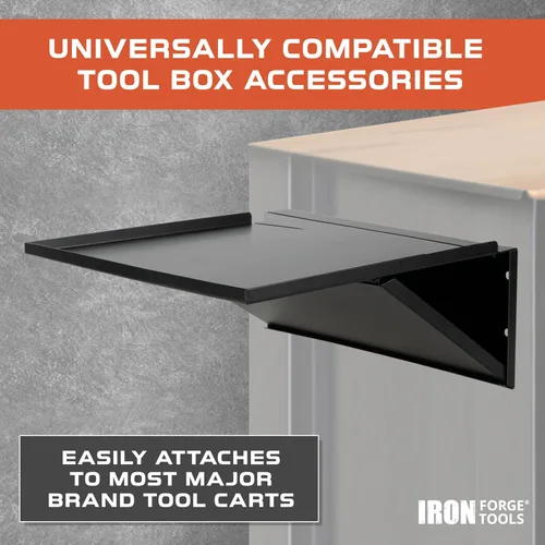 Vista 4 de Iron Forge Tools Estante lateral universal para caja de herramientas – 16 x 12 pulgadas. Accesorios para carrito de herramientas plegable Bandeja
