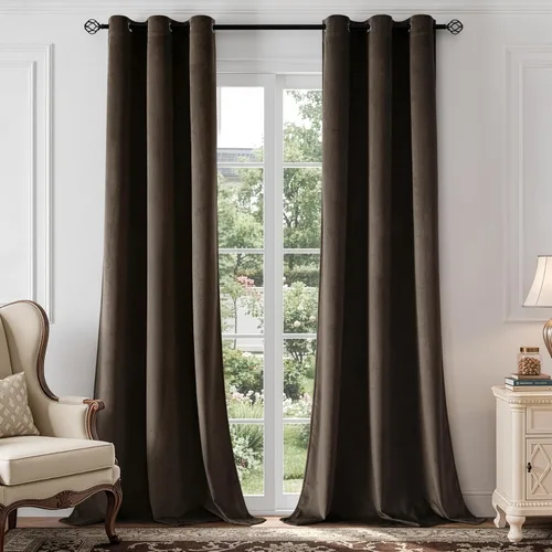 Vista 66 de ANRODUO Cortinas de terciopelo beige de 45 pulgadas de largo, opacas con aislamiento térmico insonorizado, cortinas de privacidad para oscurecer