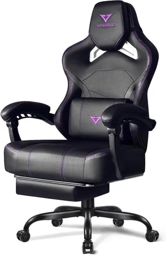 Vista 8 de VITESSE Silla de juegos grande y alta, capacidad de peso de 400 libras con reposapiés, silla ergonómica de videojuegos para adultos