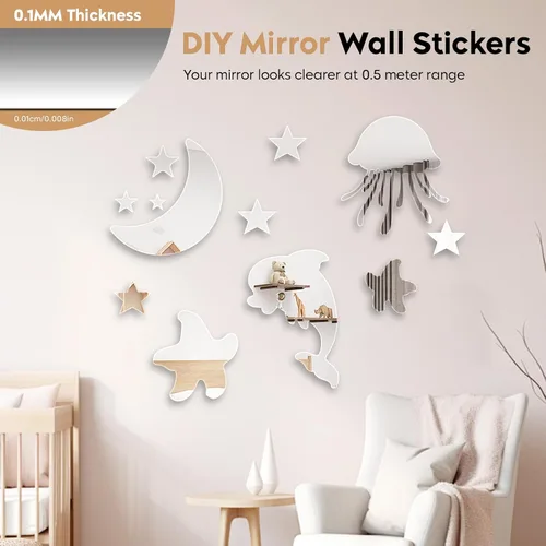 Vista 4 de Hojas de espejo flexibles de acrílico de 8 x 6 pulgadas, paquete de 10 azulejos de espejo autoadhesivos cuadrados cortables para pared, calcomanías