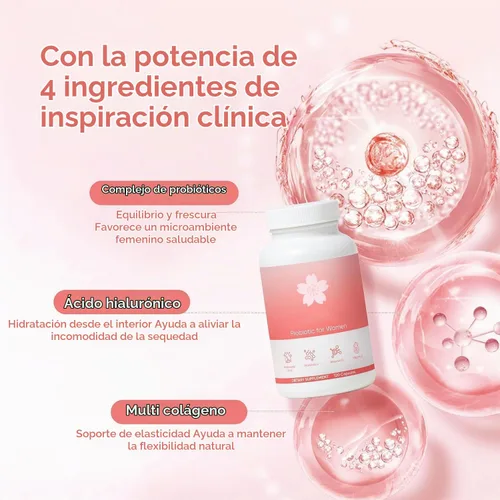 Vista 2 de Radiancy Probiótico para Mujeres Salud Vaginal - Sequedad Vaginal y Equilibrio de pH con Cepas de Lactobacillus, Extracto de Flor de Cerezo, Ácido
