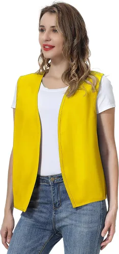 Vista 4 de TopTie Chaleco unisex sin bolsillo, chaleco victoriano, chaleco campesino, chaleco de trabajo voluntario Amarillo