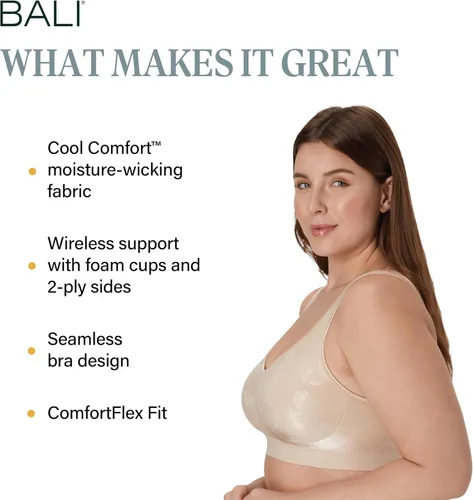 Vista 2 de Bali Sujetadores sin aros para mujer - Comfort Revolution - Brasier sin aros - Ajustable y de apoyo - Talla grande para mujer Trópico de almendras