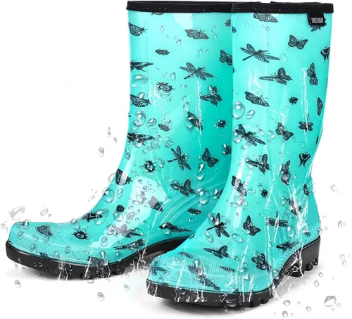 Vista 22 de DKSUKO Waterproof Womens Rain Boots insulated,Lightweight Rubber fashion Boots in Gardening,Warm and Comfortable Wide Calf Rain Boots with Glossy in