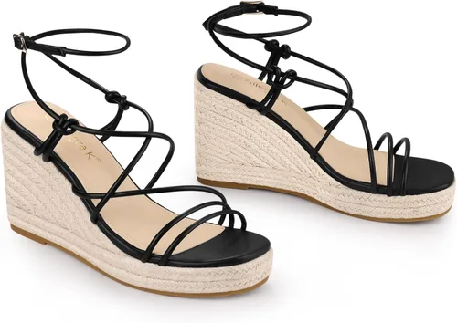 Vista 2 de Allegra K Sandalias de plataforma para mujer con tacón de cuña y tiras