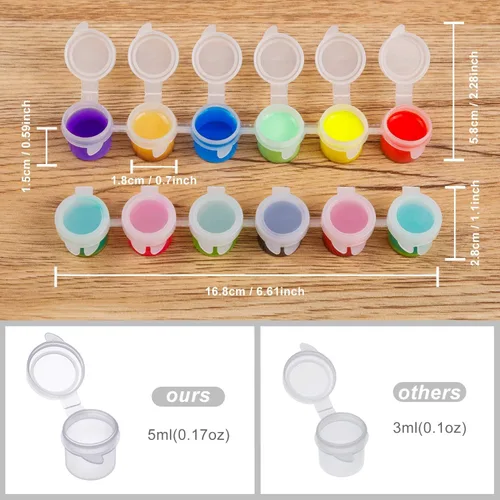 Vista 3 de YGAOHF 15 tiras 90 macetas de pintura vacías, 0.2 fl oz/0.17 onzas, macetas grandes vacías con tapas, contenedor de pintura acrílica fácil de abrir