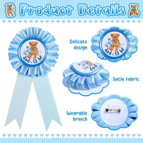 Vista 5 de Tiamon Banda temática de oso para baby shower, baby shower, diadema con corona de flores para revelaciones de género, fiesta de baby shower, Azul