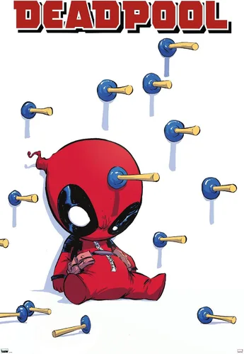 Vista 11 de Trends International Marvel Comics Deadpool - Póster de pared de dardos, 22.4 pulgadas de largo x 14.7 W, versión enmarcada de madera de granero