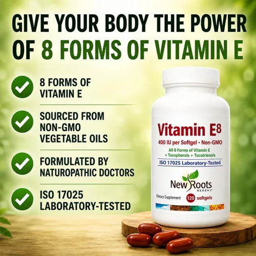 Vista 2 de NEW ROOTS HERBAL Cápsulas de vitamina E (400 UI), suplemento de vitamina E8 con los 8 tocoferoles y tocotrienoles para mujeres y hombres