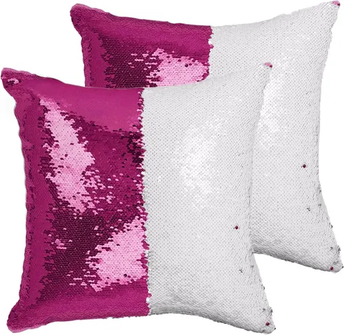 Vista 10 de Paquete de 2 fundas de almohada de lentejuelas sublimadas de 16 x 16 pulgadas, fundas de almohada reversibles con purpurina para regalos