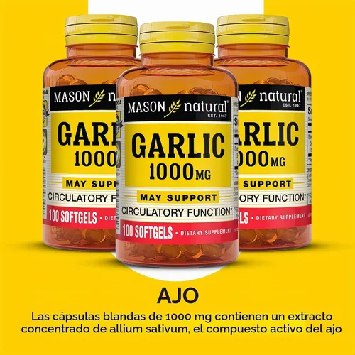 Vista 4 de MASON NATURAL Aceite de ajo de 1000 mg, corazón saludable, apoya la función circulatoria, mejora la salud cardiovascular, 100 unidades, paquete de 3