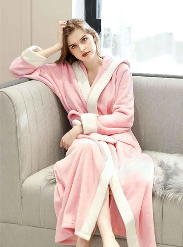 Vista 5 de Artfasion Batas de baño largas y suaves con capucha para mujer, ropa de dormir cálida para invierno, bata de regalo