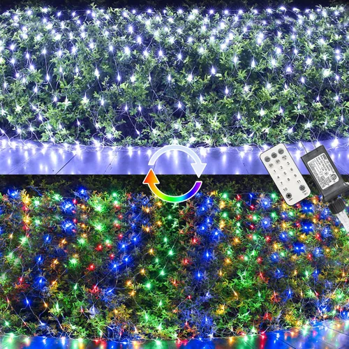 Vista 8 de LYHOPE - Luces de red de Navidad de 12 x 5 pies, 360 luces LED, 8 modos, luces de malla de alambre verde de bajo voltaje para decoraciones