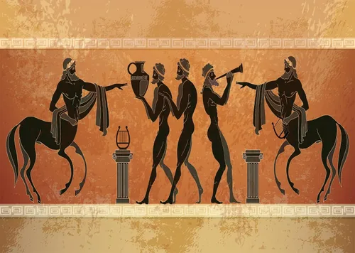 Vista 11 de Telón de fondo de tela de 5 x 3 pies, fondo de guerrero de la antigua Grecia antigua, mitología griega, figura negra, figuras de guerreros