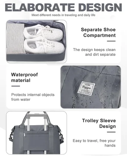 Vista 47 de Bolsa de viaje para mujer, bolsa deportiva para gimnasio, H-Negro