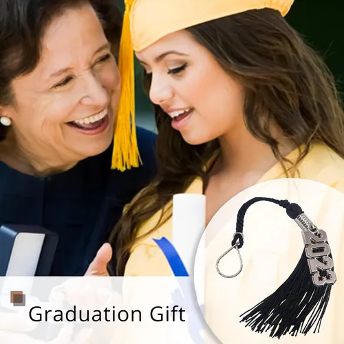 Vista 6 de GraduationMall Llavero de borla de graduación con dije extraíble de año de plata 2023, llavero de graduación, regalo para él y ella, negro, 1 pieza