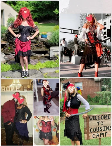 Vista 4 de FEOYA Falda gótica steampunk para mujer, falda renacentista alta y baja para disfraz, falda victoriana con volantes