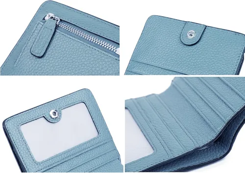 Vista 7 de BIG SALE-AINIMOER billetera de bolsillo pequeña con cremallera, plegable, compacta de cuero con bloqueo por identificación por radiofrecuencia
