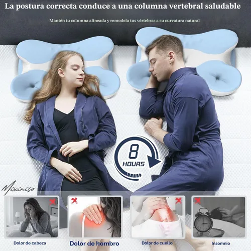 Vista 6 de Almohada cervical de espuma viscoelástica para aliviar el dolor de cuello, almohada ergonómica de contorno para dormir de lado, espalda y estómago