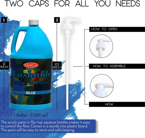 Vista 3 de HissiCo Pintura de témpera lavable para niños, color azul (128 oz/1 galón), pintura líquida para póster, pintura no tóxica para niños con purpurina