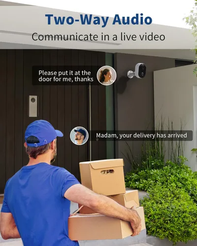 Vista 5 de Cámaras de seguridad inalámbricas para exteriores, alimentadas por batería, visión nocturna a color 2K, detección de movimiento AI con foco