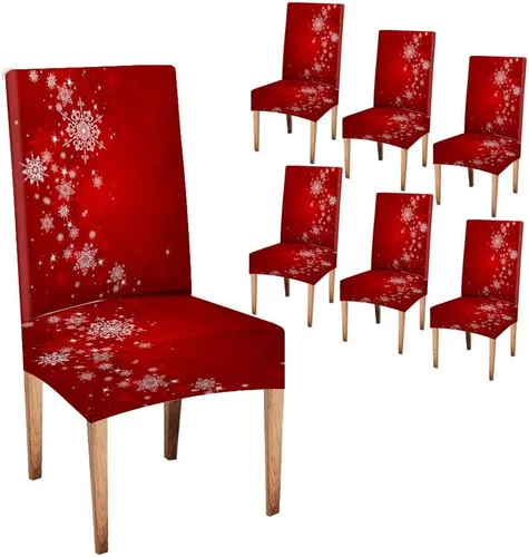 Vista 38 de CAPSCEOLL Christmas Dining Chair Covers,Snowflakes Festive Winter Pattern Stretch Chair Covers for Dining Room Set of 2 Washable Spandex Parson