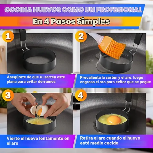 Vista 5 de 2 anillos de huevo para freír huevos, molde redondo de acero inoxidable de 2.89 pulgadas, mango plegable, resistente al calor y no deformable
