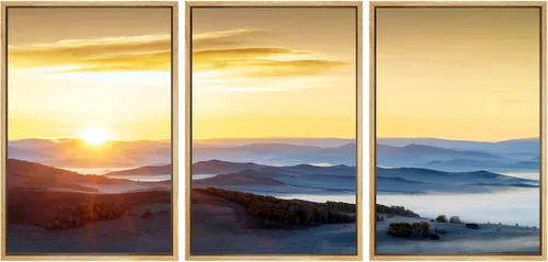 Vista 8 de SIGNWIN Lienzo enmarcado para pared, juego de arte nublado de tormenta, cielo, bosque otoñal, árboles, rústico, naturaleza, fotografía, realismo