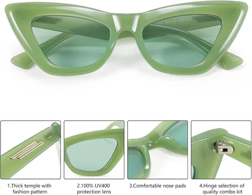 Vista 6 de FEISEDY Gafas de sol vintage pequeñas de ojo de gato para mujer, gafas cuadradas retro Cateye B2869
