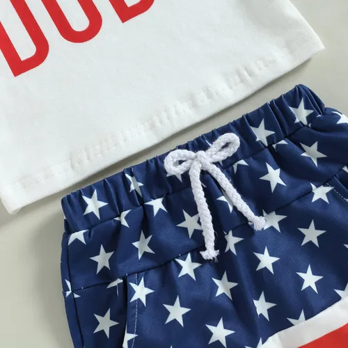 Vista 6 de Conjunto de ropa patriótica con estampado americano para el 4 de julio para bebé y niño del 4 de julio