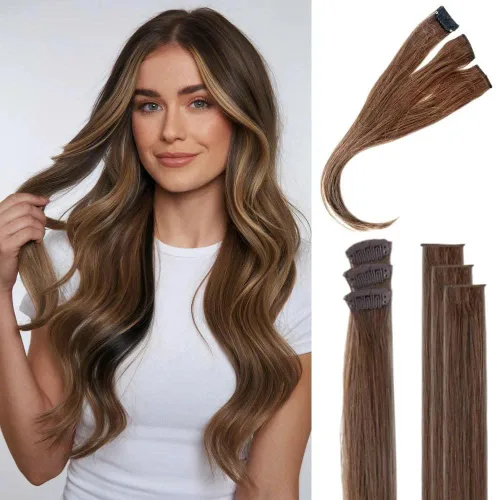 Vista 21 de WIGI 3 clips de cabello humano con reflejos, champán de 24 pulgadas #18A/60 Champaign Highlight