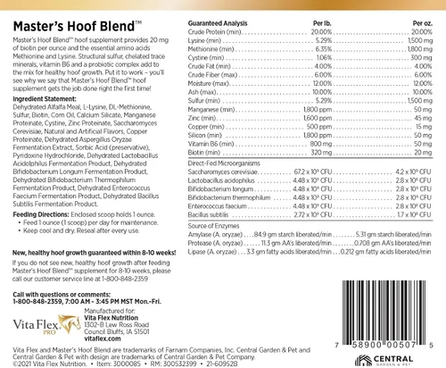 Vista 3 de Farnam Vita Flex Master's Hoof Blend fórmula de salud de pezuñas, suministro para 128 días, 8 libras