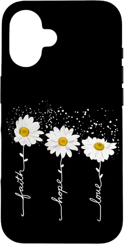 Vista 31 de Funda para iPhone 14 Pro Max Faith Hope Love para regalo, diseño de margaritas blancas