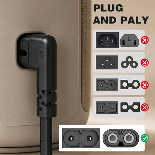 Vista 8 de Cable de alimentación de TV compatible con Samsung TV, Ancable de 6 pies y 90 grados en ángulo de 2 clavijas, cable de TV C7 compatible con Samsung