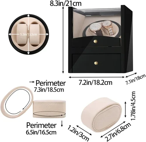 Vista 5 de Automatic Single Watch Winder with Quiet Japanese Motor,AC Adapter or Battery Powered,Premium Leather Exterior and Soft Flexible Watch Pillows for
