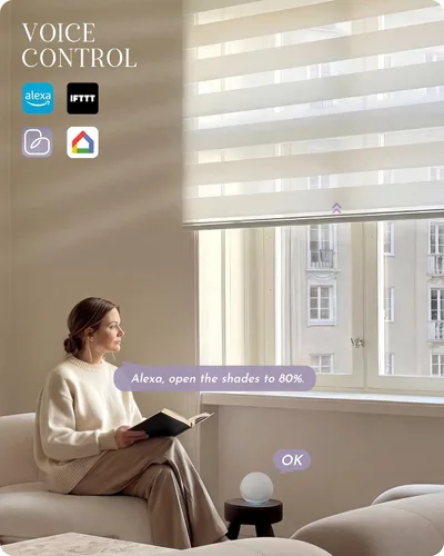 Vista 2 de Graywind Persianas motorizadas de cebra para ventanas, persianas inteligentes 100 % opacas con control remoto, persianas de cebra personalizadas