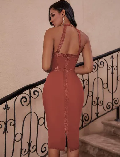 Vista 3 de whoinshop Vestido de fiesta para mujer con cuello en V y cuello en V