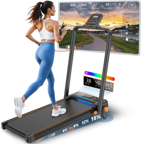 Vista 10 de Almohadilla para caminar con 12% de inclinación/barra de mango de altura ajustable, almohadilla para caminar mejorada de 3.5 HP con barra de asa