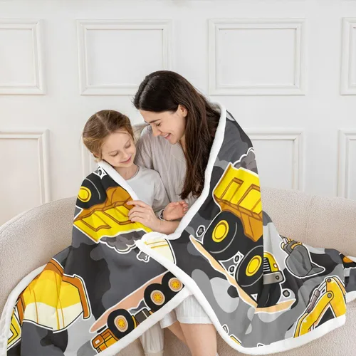 Vista 2 de Erosebridal Manta de forro polar con diseño de camiones y excavadoras, de 40 x 50 pulgadas, color amarillo, para niños, niños, adolescentes