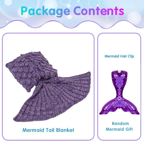 Vista 4 de AmyHomie Manta de cola de sirena, manta suave para niños, saco de dormir de sirena de ganchillo, regalo de sirena para niñas