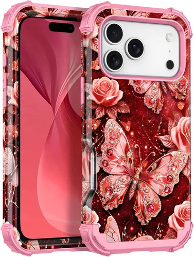 Vista 10 de Miqala Funda para iPhone 12, iPhone 12 Pro, que brilla en la oscuridad, tres capas, resistente a los golpes, protección de plástico duro + funda