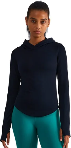 Vista 2 de Camisetas deportivas de manga larga con capucha para mujer camisetas de entrenamiento y yoga con agujeros para el pulgar ajuste delgado