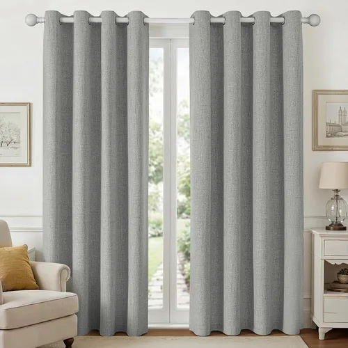 Vista 31 de Joydeco Cortinas negras 100% opacas para dormitorio, oscurecimiento de habitación, aislamiento térmico, cortinas cortas texturizadas con ojales