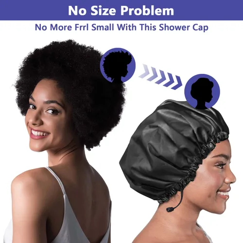 Vista 6 de 1 pieza de gorro de ducha, gorro de baño de doble capa y ajustable para la ducha, gorro de pelo extragrande reutilizable para mujer, exterior