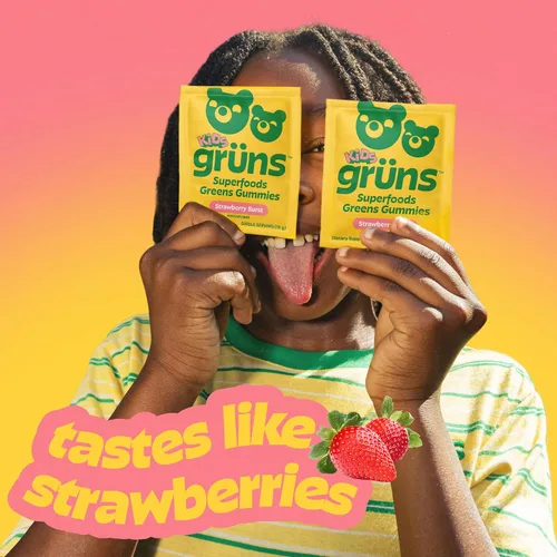 Vista 8 de Gruns Multivitamínico para niños, gomitas Super Greens, más de 20 vitaminas y minerales, espirulina, clorella, alfalfa, fibra prebiótica
