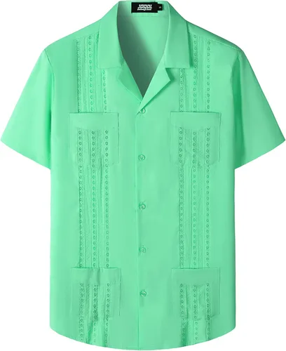 Vista 17 de JOGAL Camisas guayabera para hombre cubanas de manga corta casuales con botones para la playa