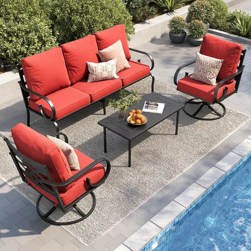 Vista 43 de PHI VILLA Patio Furniture Set with 4 Rocking Chairs & Fire Pit, Beige